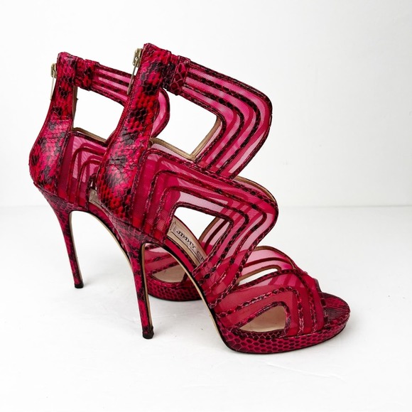SZ 36.5 Jimmy Choo Pink Red Patent SnakeSkin Leather Heels - Picture 5 of 9